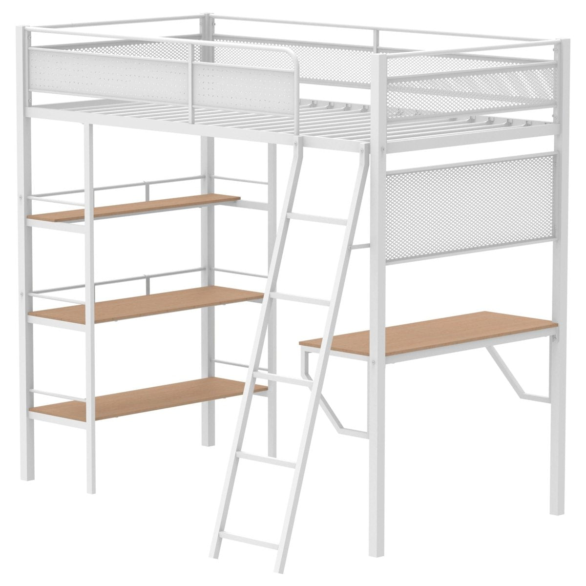 Campus Twin Loft Bed with Desk and 3 Shelves - Matte White - Bunk & Loft Beds available at Alpine Outlets in Denver
