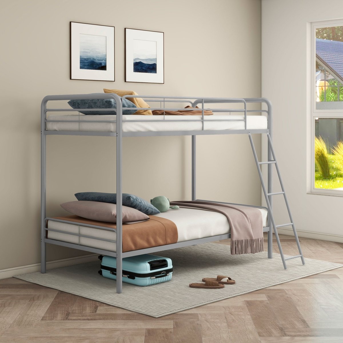 Carson Twin Over Twin Metal Bunk Bed - Glossy Silver - Bunk & Loft Beds available at Alpine Outlets in Denver