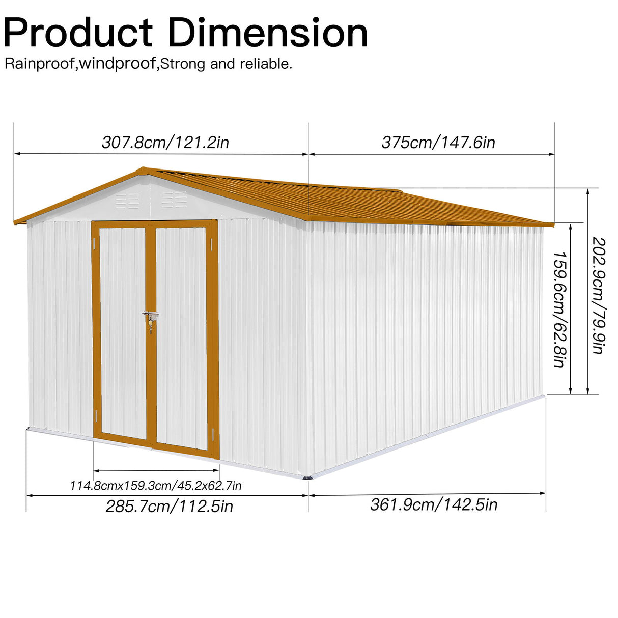Garden Shed Outdoor Storage Building Waterproof Metal Frame 10x12ft