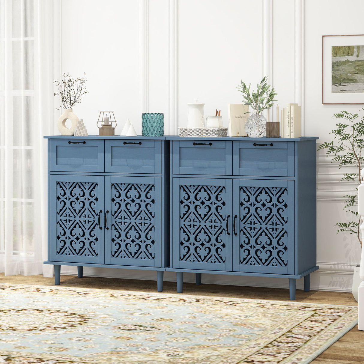 2 Door 2 Drawer Cabinet, American Furniture, Suitable For Bedroom, Living Room, Study - Blue