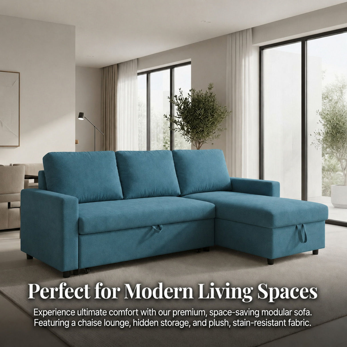 L - Shaped Convertible Sofa Bed With Storage Chaise