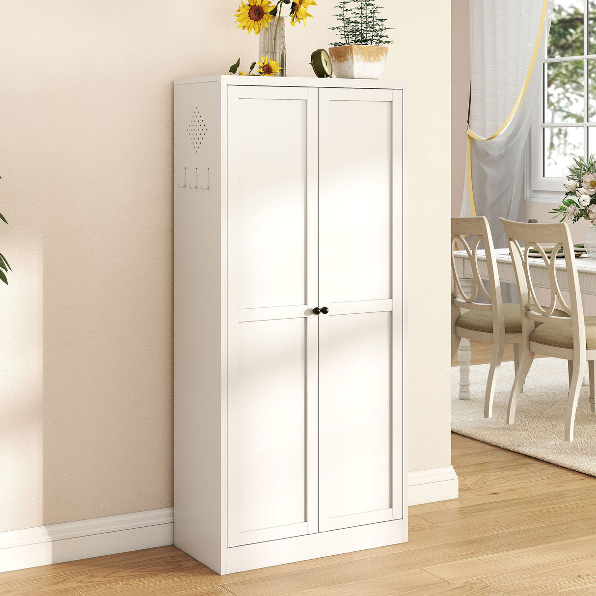 Kitchen Pantry Cabinet Adjustable Storage With 4 Shelves, Heavy Duty Freestanding Pantry Organizer - White