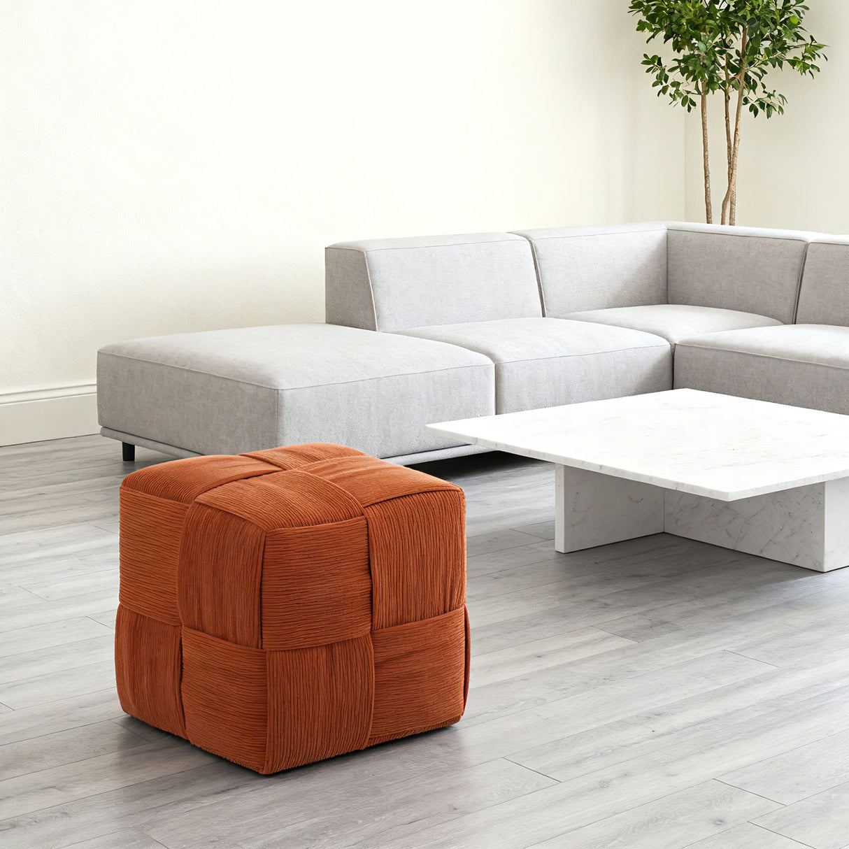 Modern Ottoman Foot Rest With Woven Design
