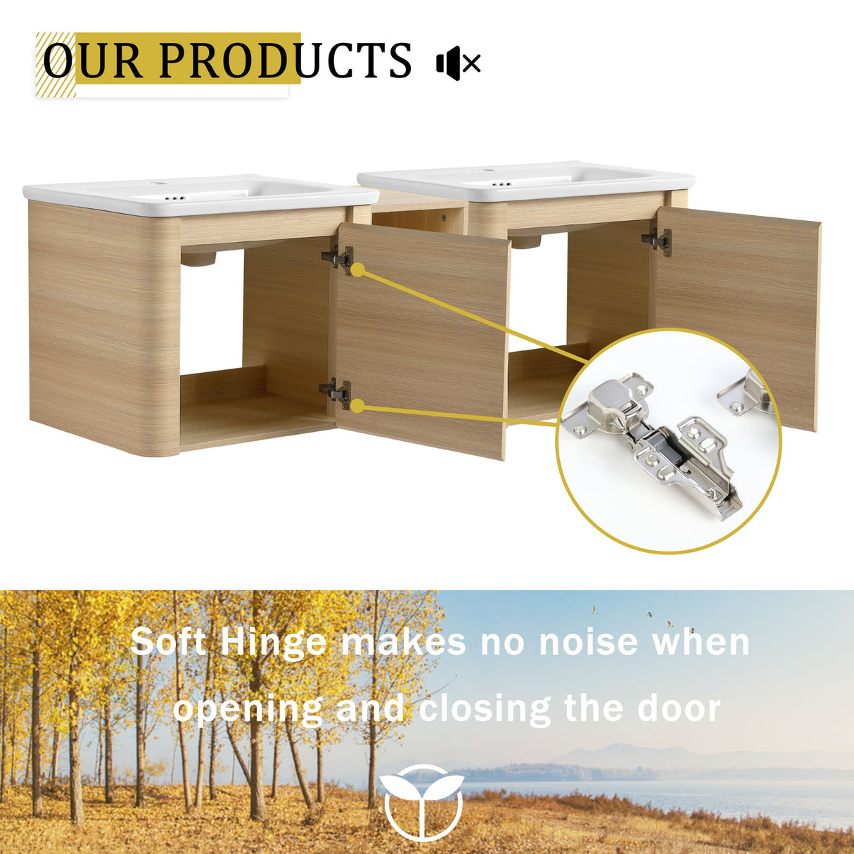 Wall Mounted Bathroom Vanity With Sink And Storage Shelves, Soft Close Doors