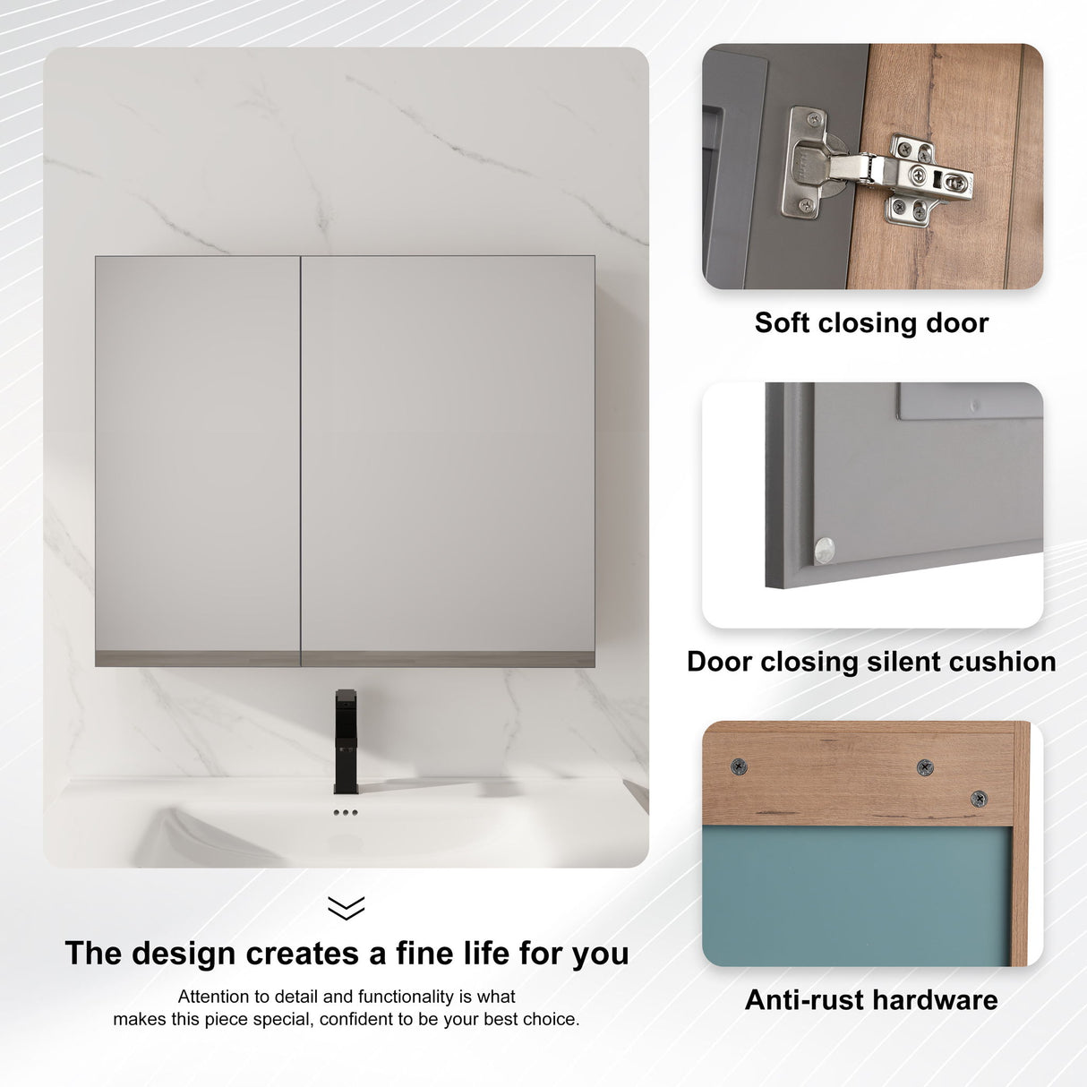 33.56" Wall Mounted Bathroom Cabinet With Adjustable Shelves - Imitative Oak