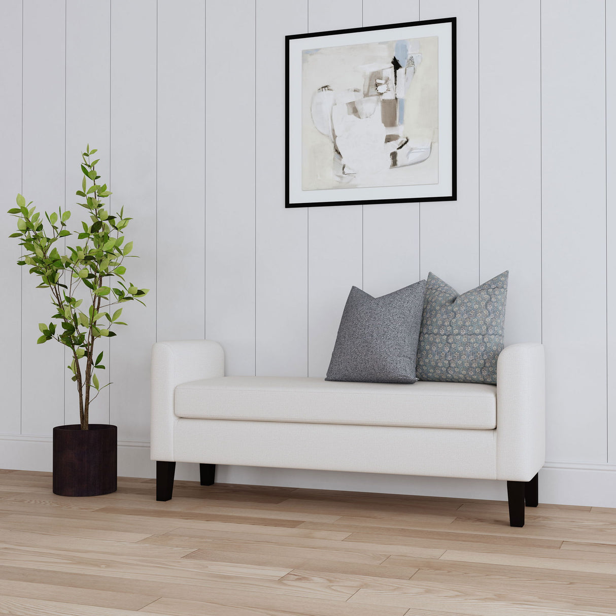Hollis - Upholstered Accent Bench With Armrests Seating - Vanilla White