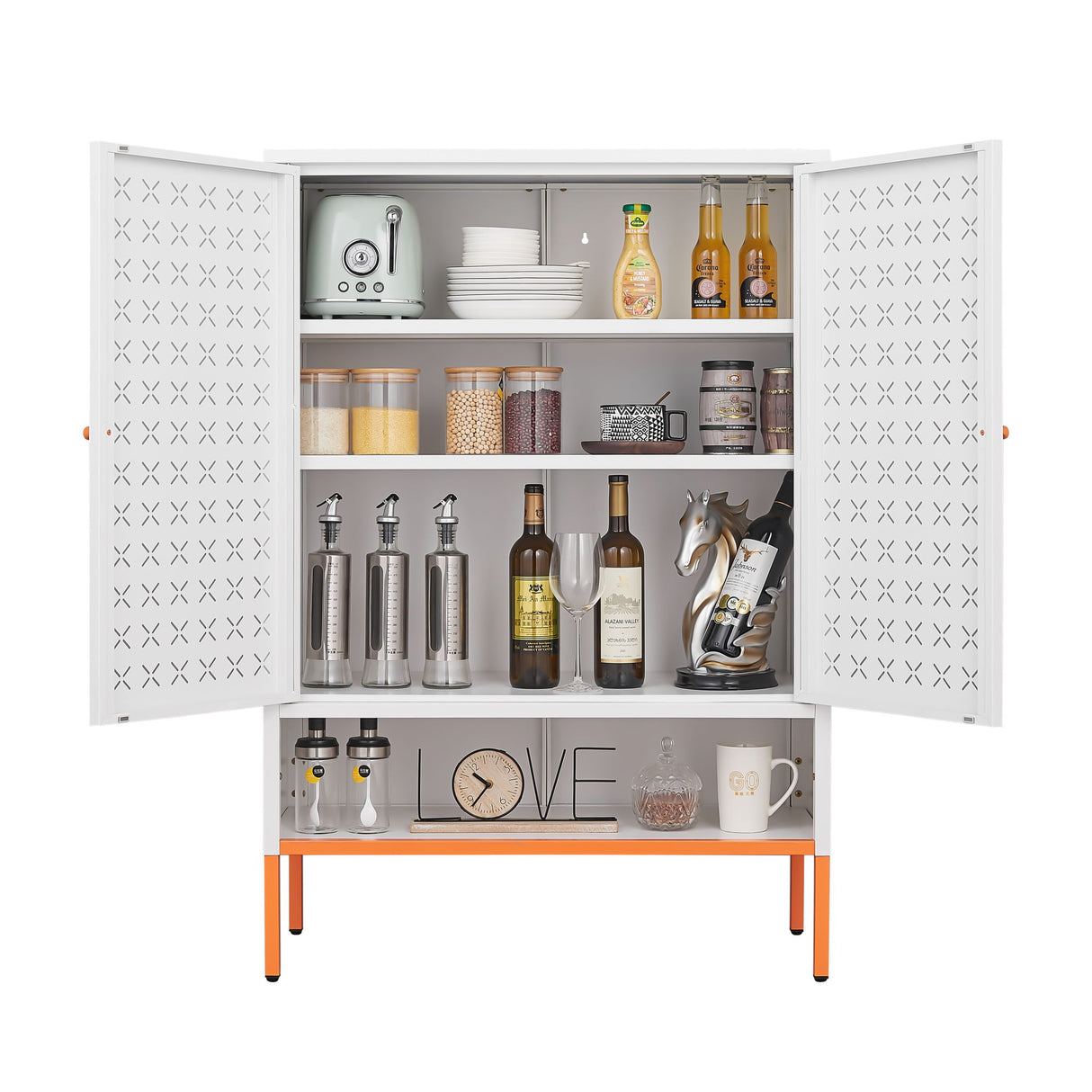 Grid - Double Door Shoe Cabinet With Adjustable Compartments And Moisture Proof Design In Metal - White