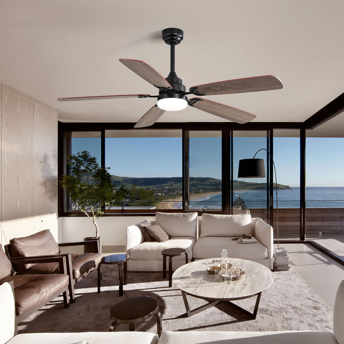 52" Ceiling Fan With LED Light, 6 Speed DC Motor, Remote Control - Matte Black