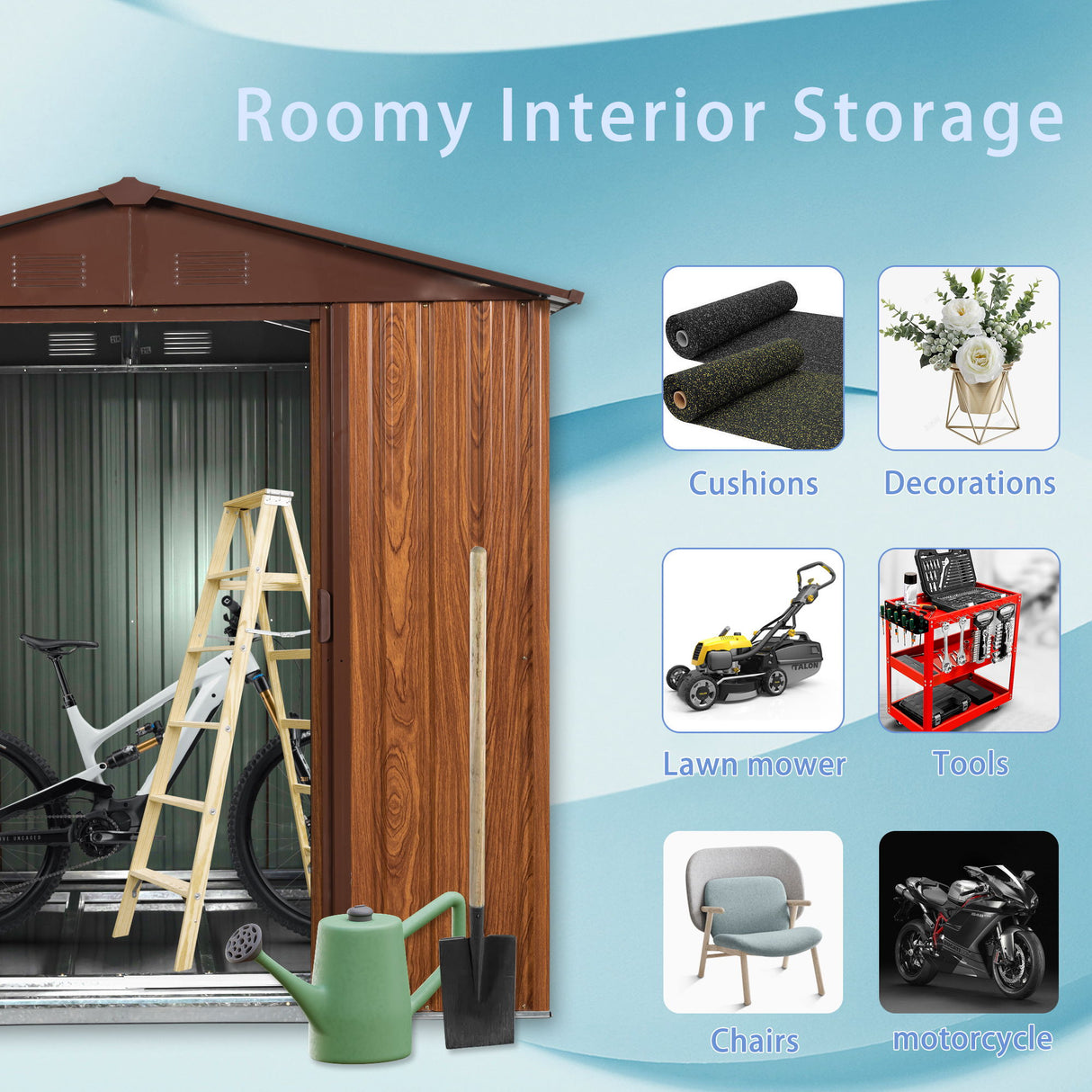 Outdoor Metal Storage Shed Garden Building Heavy Duty with Floor Base