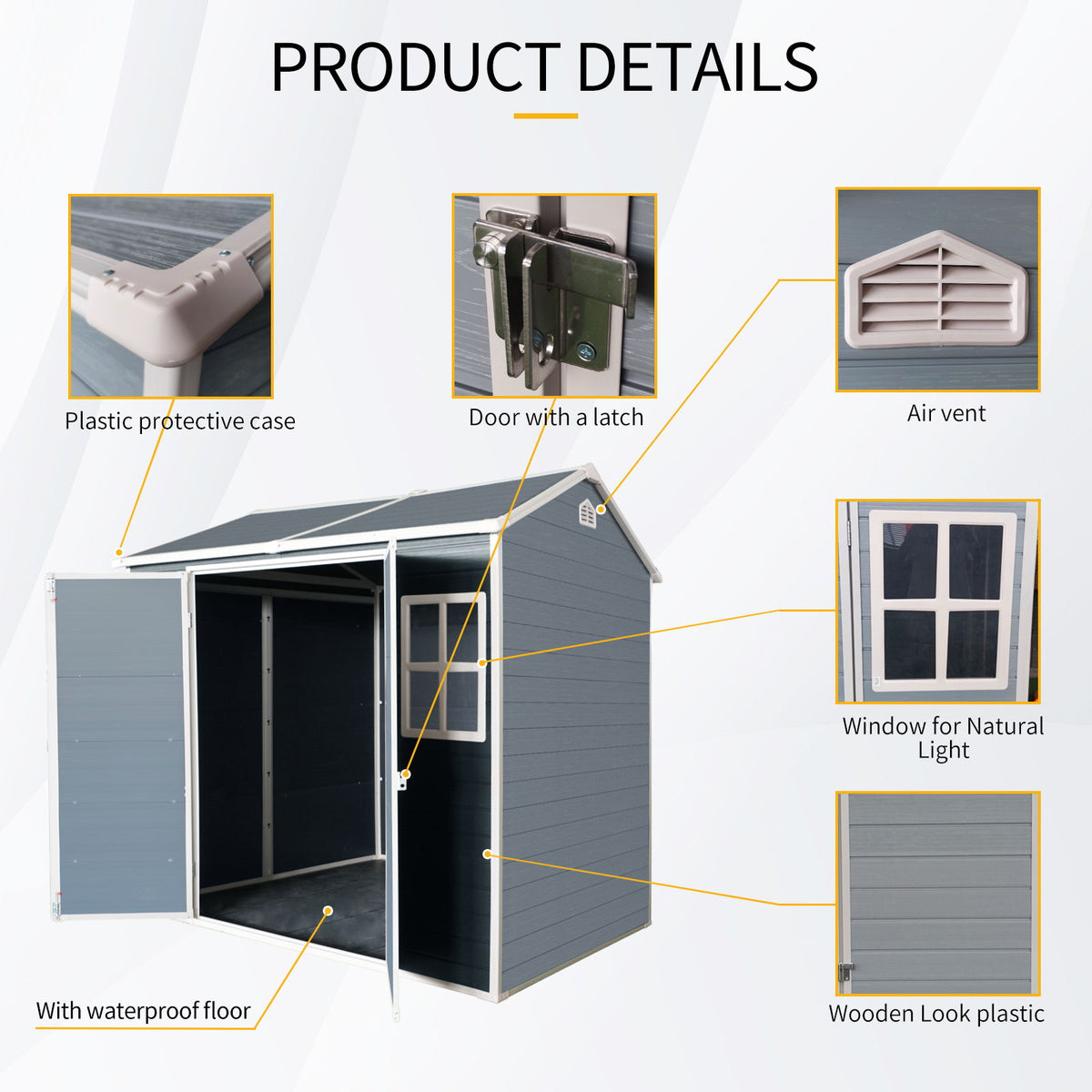 8 X 4Ft Resin Outdoor Storage Shed With Two - Window And Double - Door, Plastic Shed With Floor For Gargen, Patio, Yard, Lawn - Gray