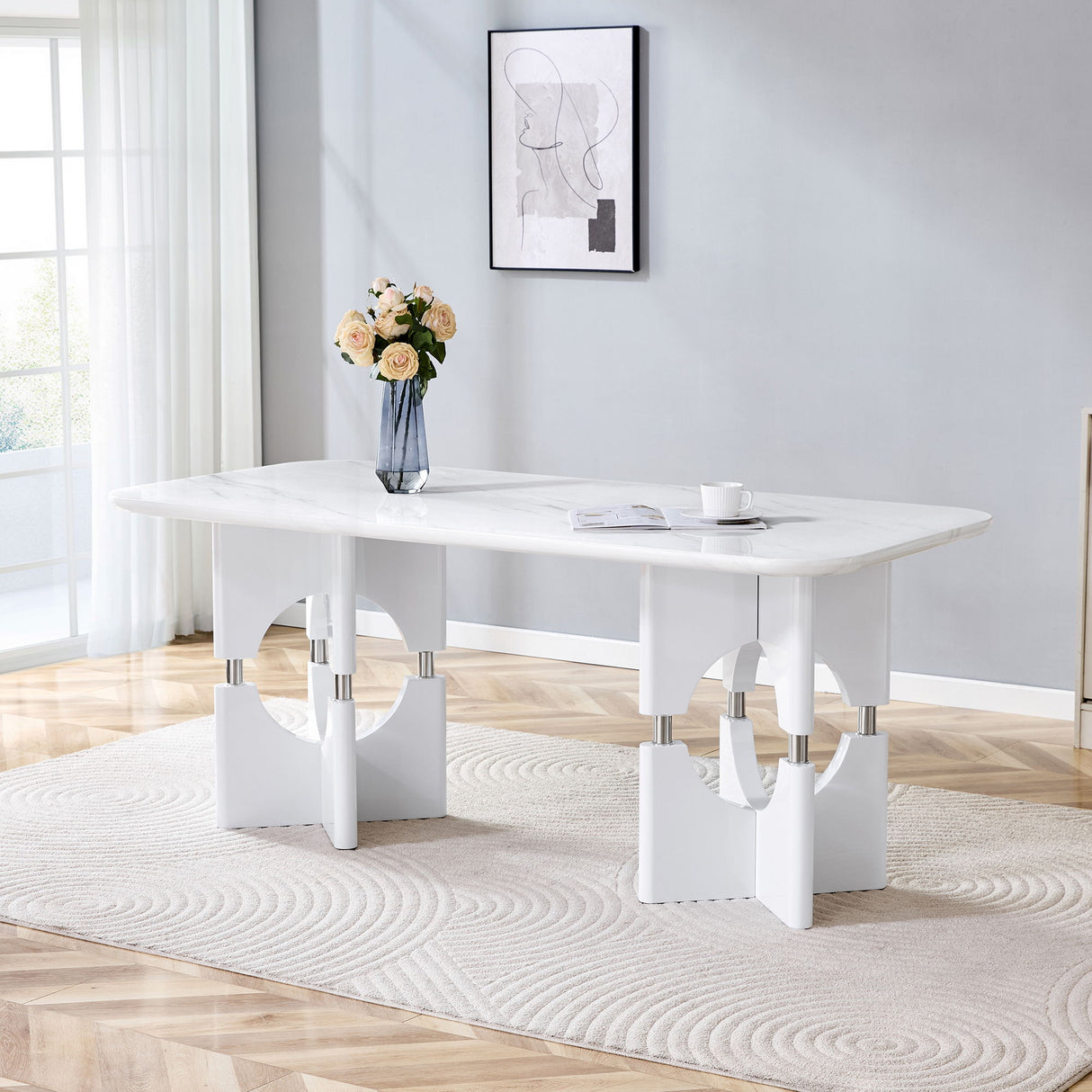 Modern Dining Table With Sleek Hollow-Out Frame And Accents