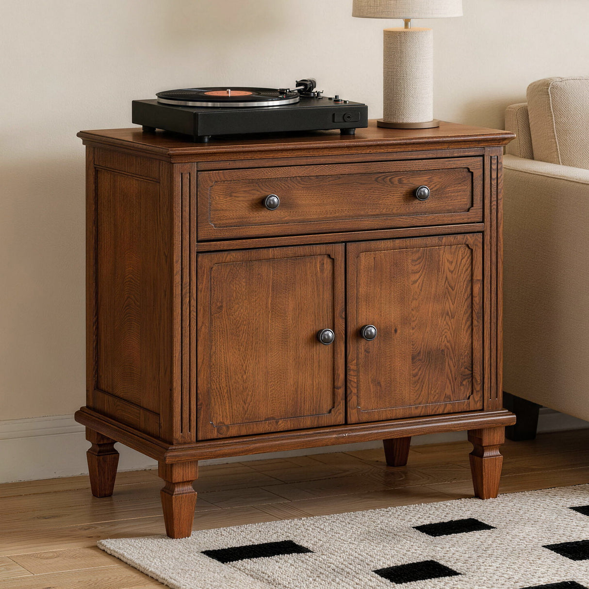 Nightstand With Charging Station Bedside Table With Drawer And Double Door Storage