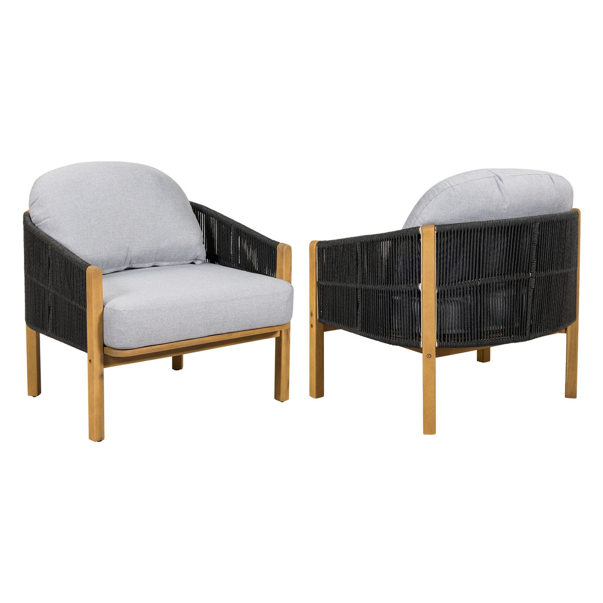 Grotta - Outdoor Wood Club Chair (Set of 2) With Rope And Cushion Frame - Gray / Teak