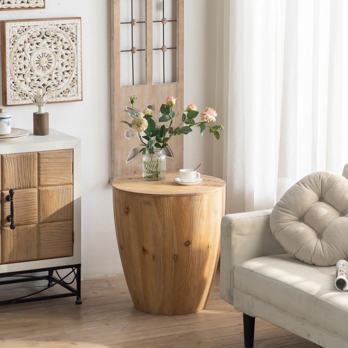 Vintage Style Barrel Coffee Table With Storage