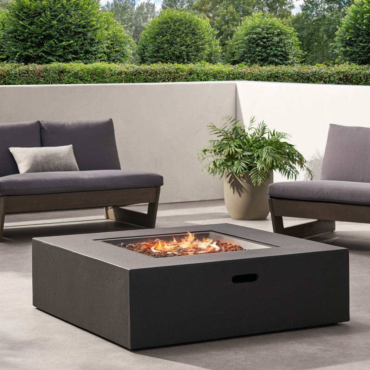 Square Fire Pit Table Outdoor Hearth 50000 BTU Propane Ceramic 40x40in