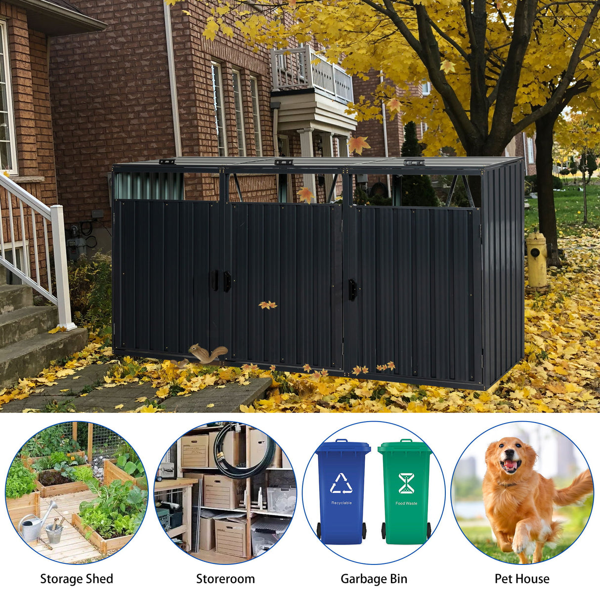 Garbage Bin Shed Outdoor Storage Building Weatherproof Galvanized Steel Housing