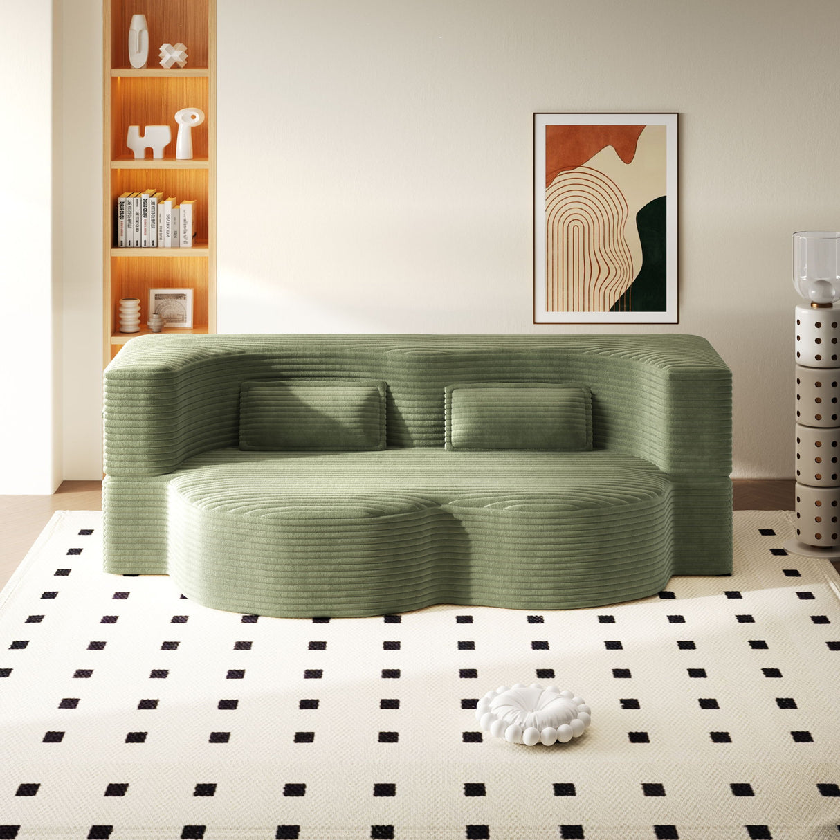 Modern Floor Sofa With 2 Pillows, Convertible Twin Size Folding Mattress For Living Room