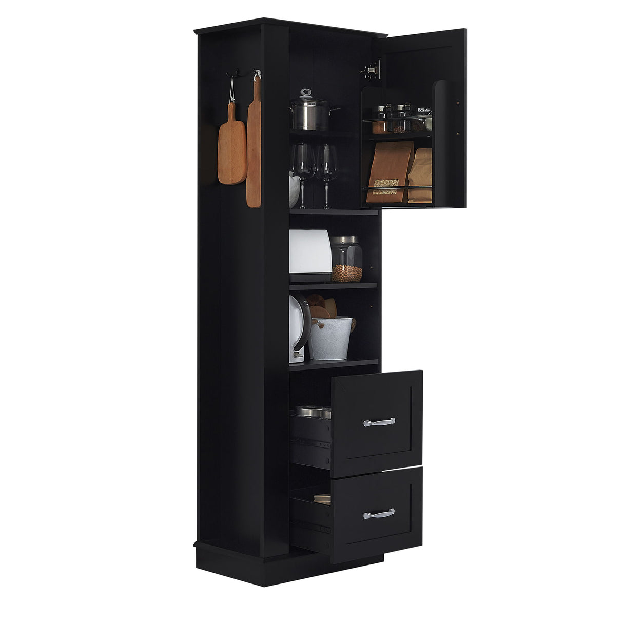 Freestanding Bathroom Storage Cabinet With Adjustable Shelves And Side Hooks Board, Rectangle Design