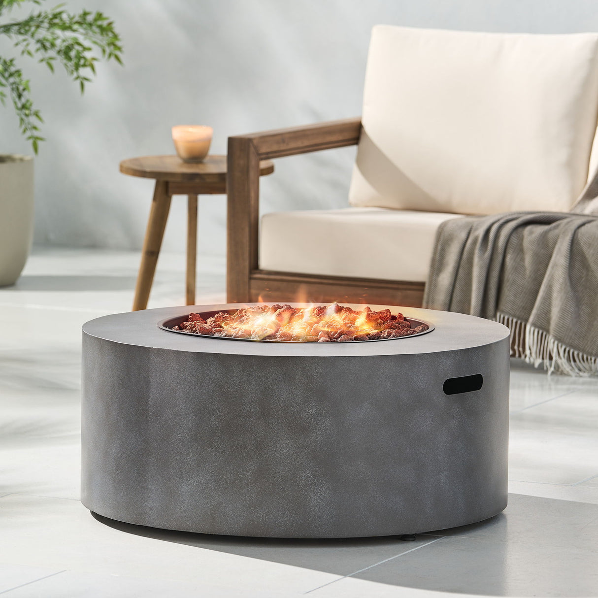 Round Propane Fire Pit Table Modern Outdoor Patio Heater 40000 BTU