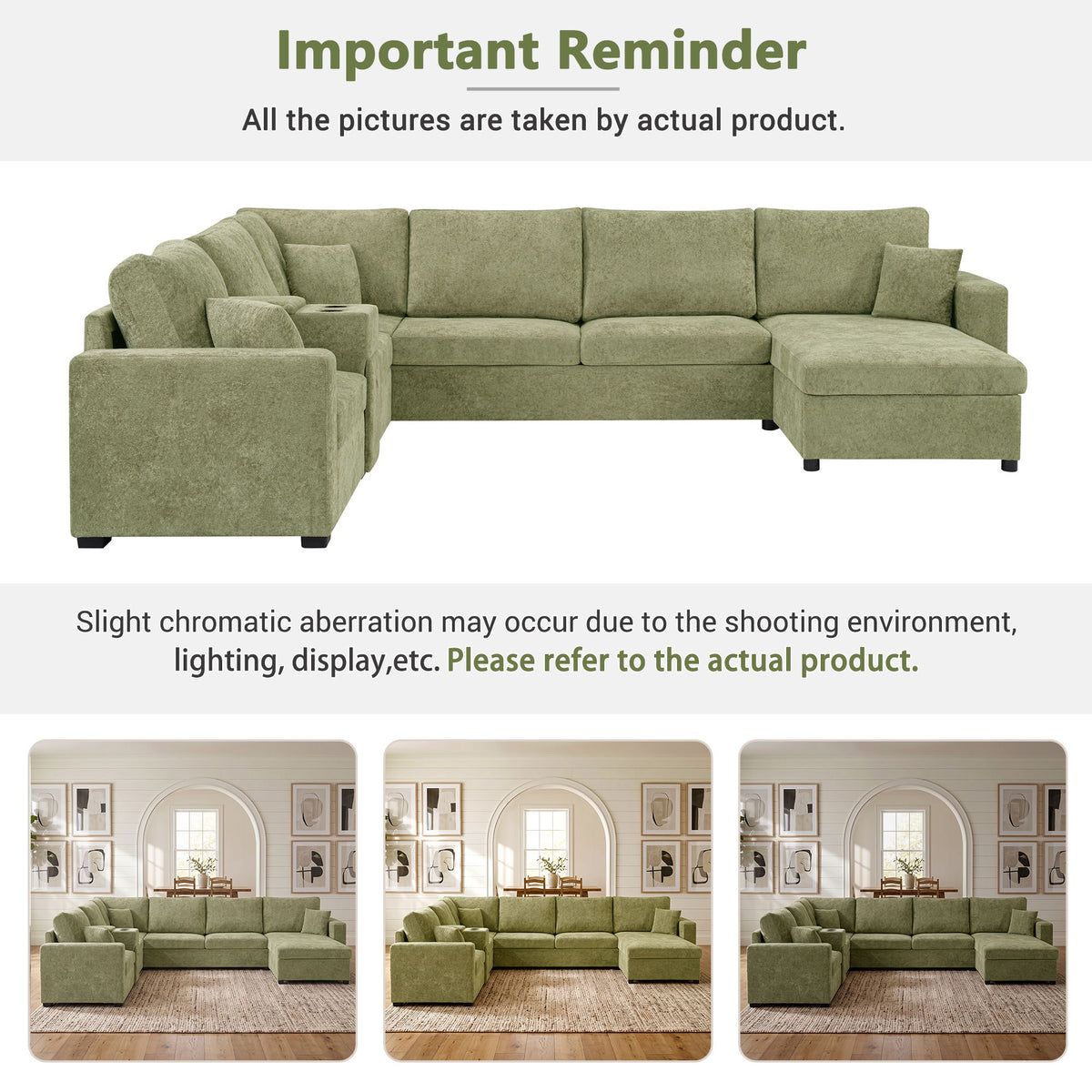 Modular 5 Seat U-Shape Sectional Sofa With Chaise Lounge, Built In Cup Holders And Storage Drawer