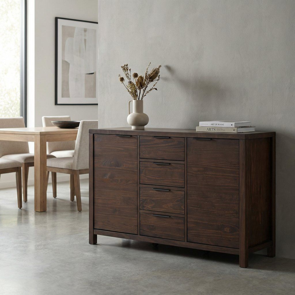 Sideboard Buffet Dining Room Cabinet Solid Wood Storage 54x36in