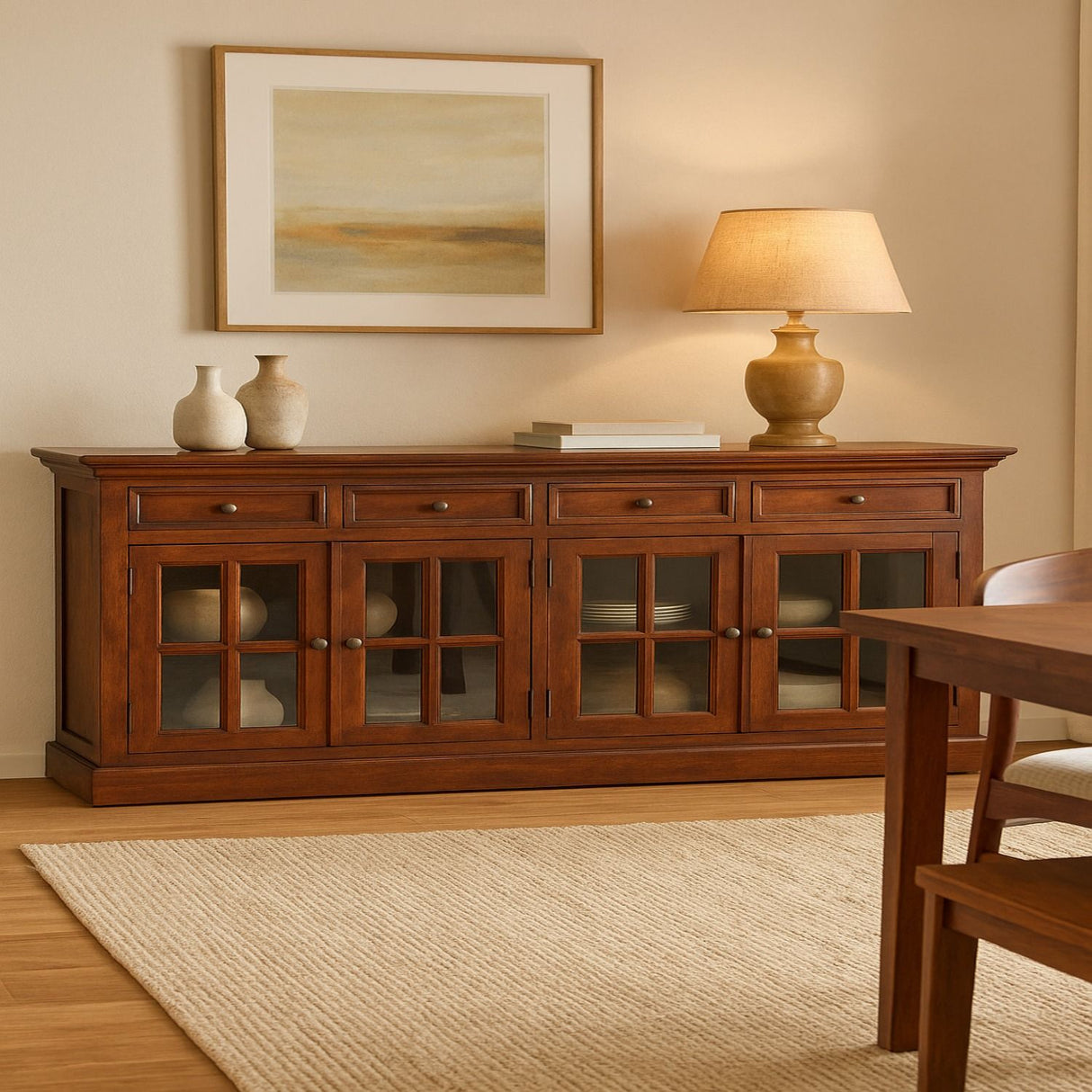 Large Glazed Sideboard Buffet Cabinet Storage Unit Solid Wood 65x35in