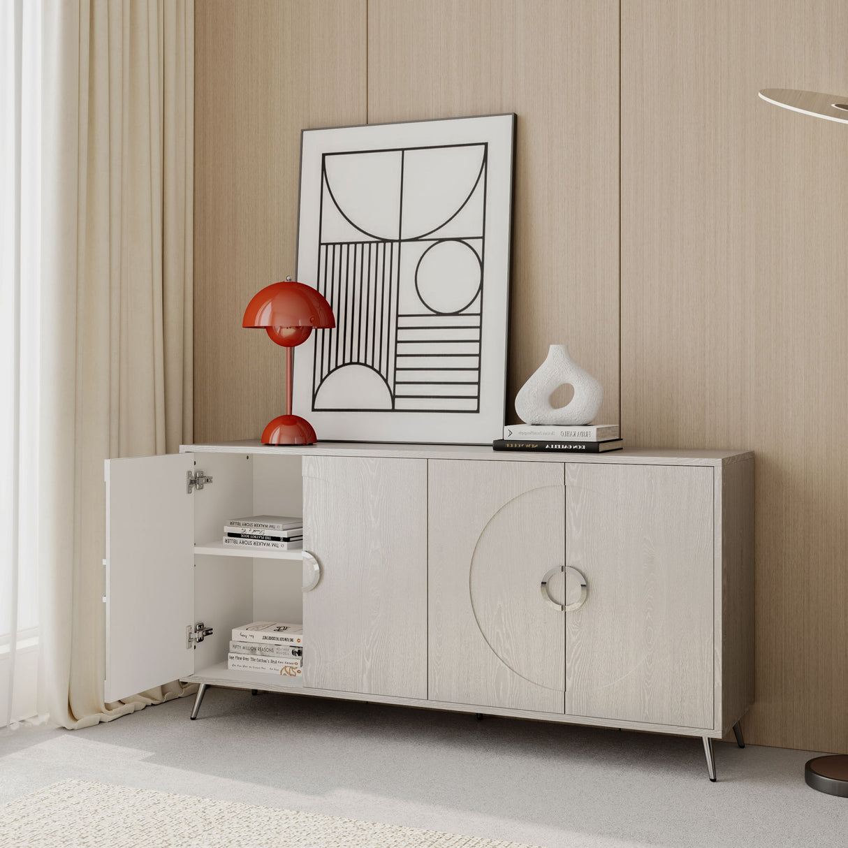 Modern Sideboard Buffet Server Cabinet Lacquered Wood Storage 60x31in