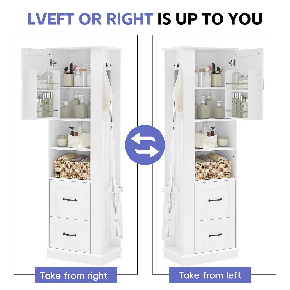 Freestanding Bathroom Storage Cabinet With Adjustable Shelves And Side Hooks Board, Rectangle Design