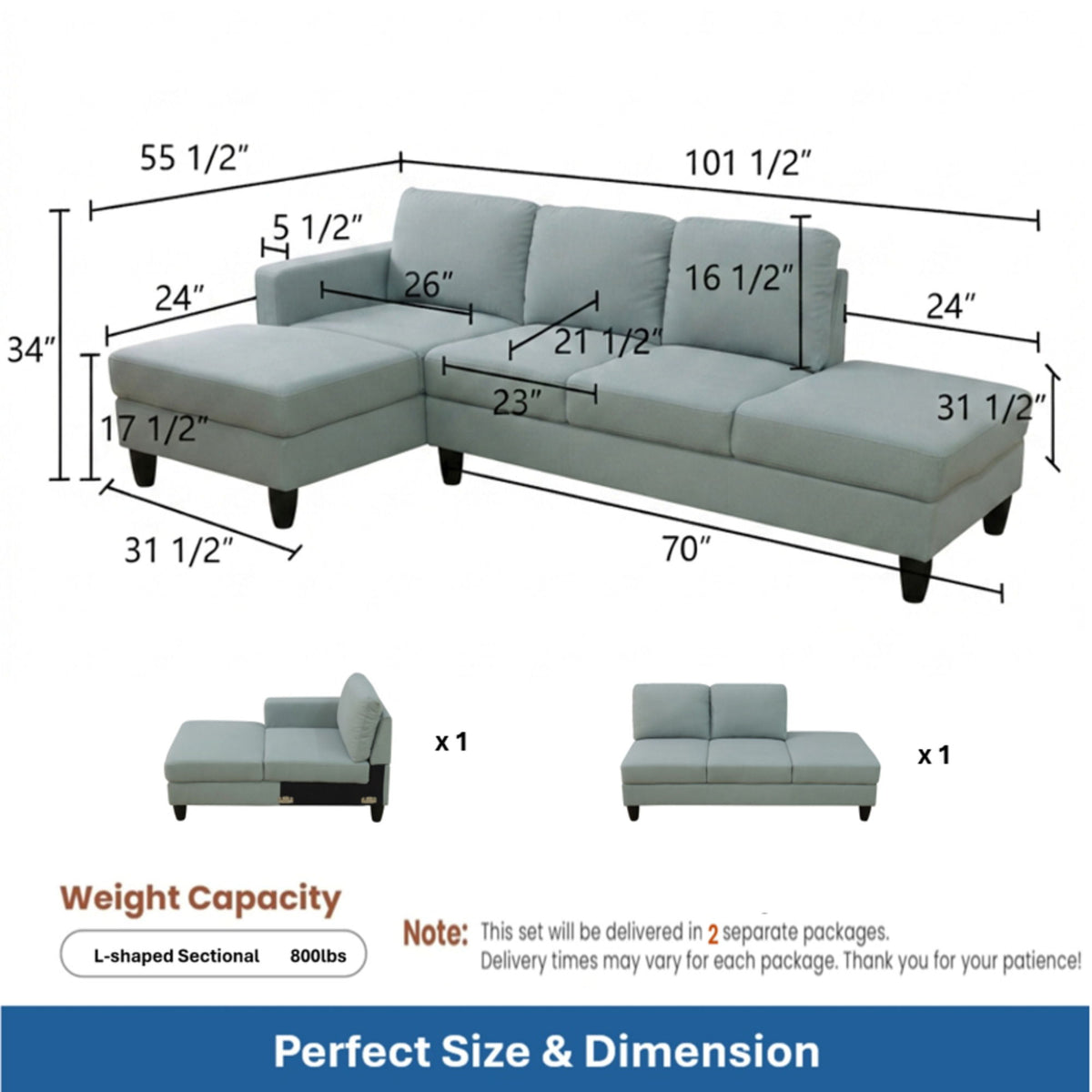 L - Shaped Design Chaise Sofa With Ottoman