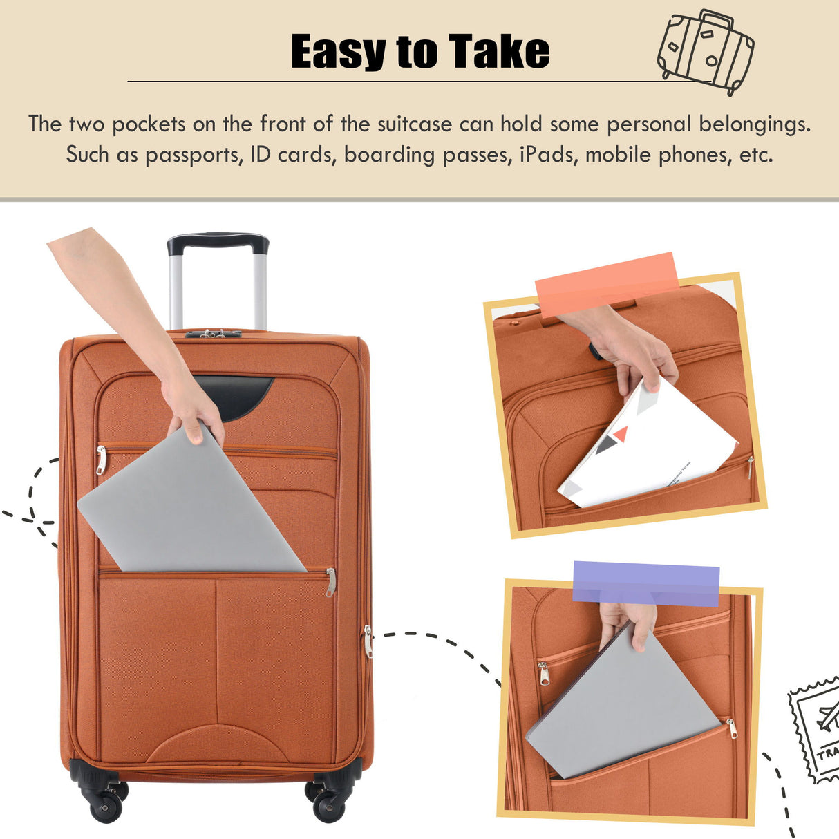 Softside Luggage Expandable 3 Piece Set Upright Spinner Lightweight Travel Suitcase 22" / 26" / 30" - Orange