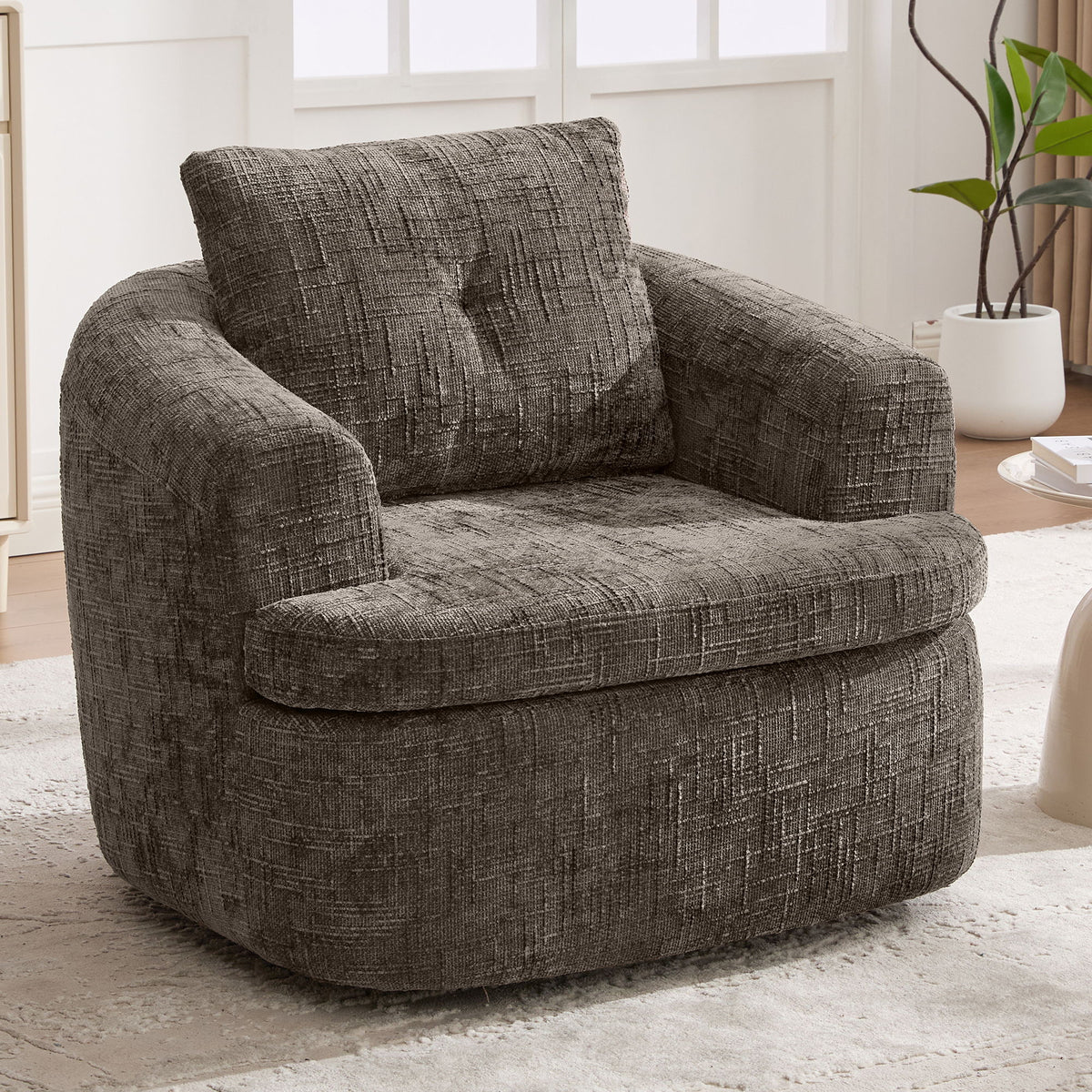 Modern Swivel Barrel Chair With Dual-Layer Cushion