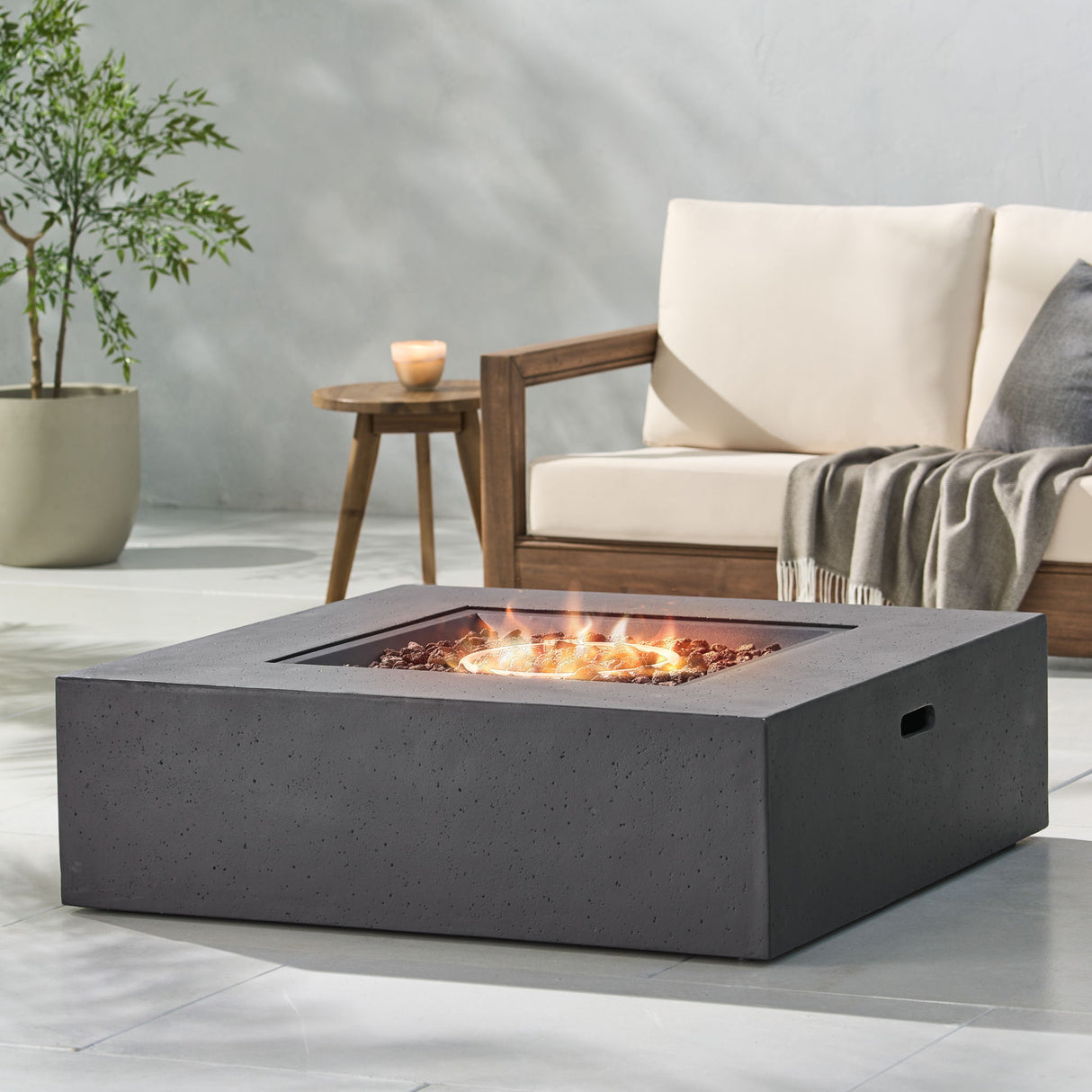 Square Fire Pit Table Outdoor Hearth 50000 BTU Propane Ceramic 40x40in