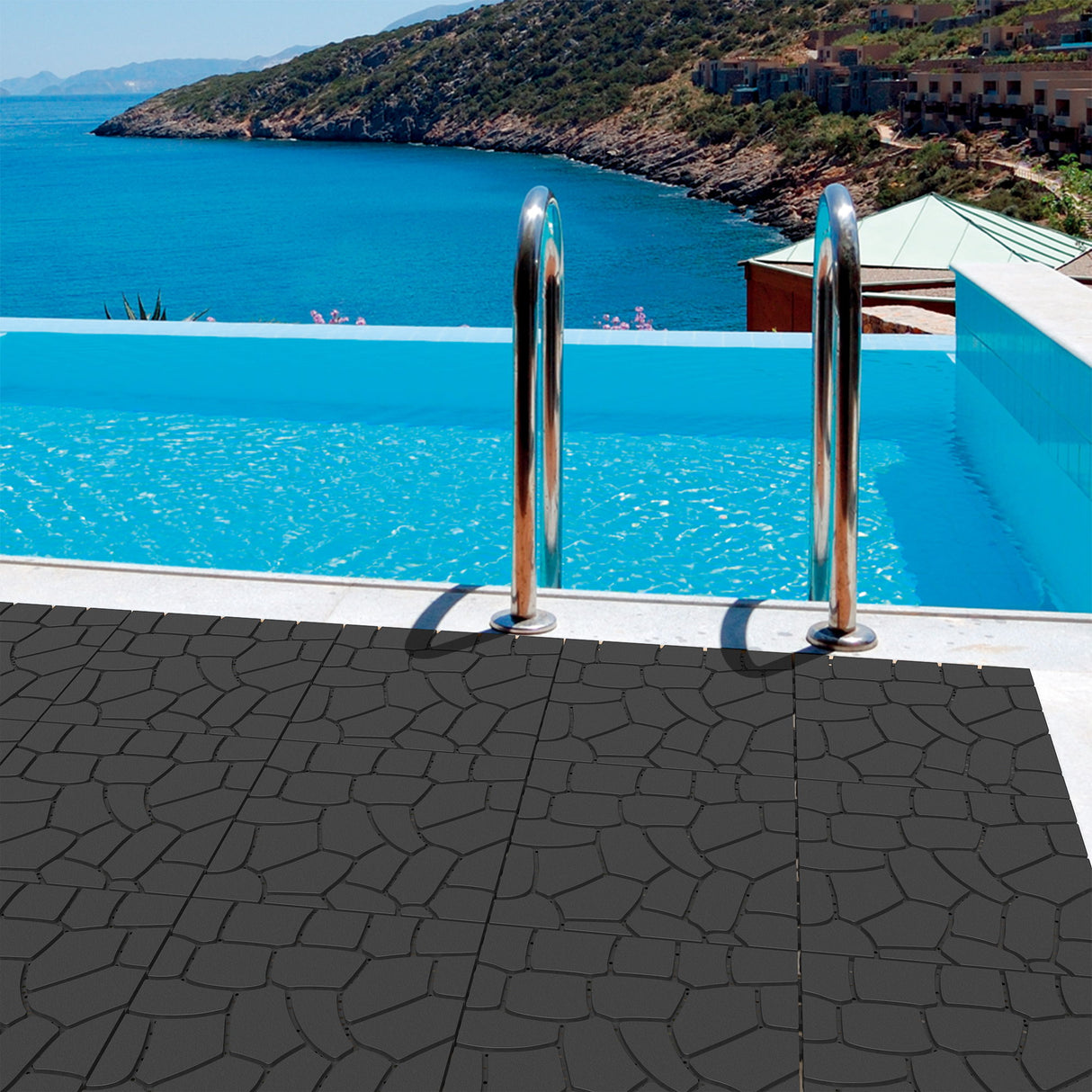 Stone Texture Patio Deck Tiles, 44 Pieces
