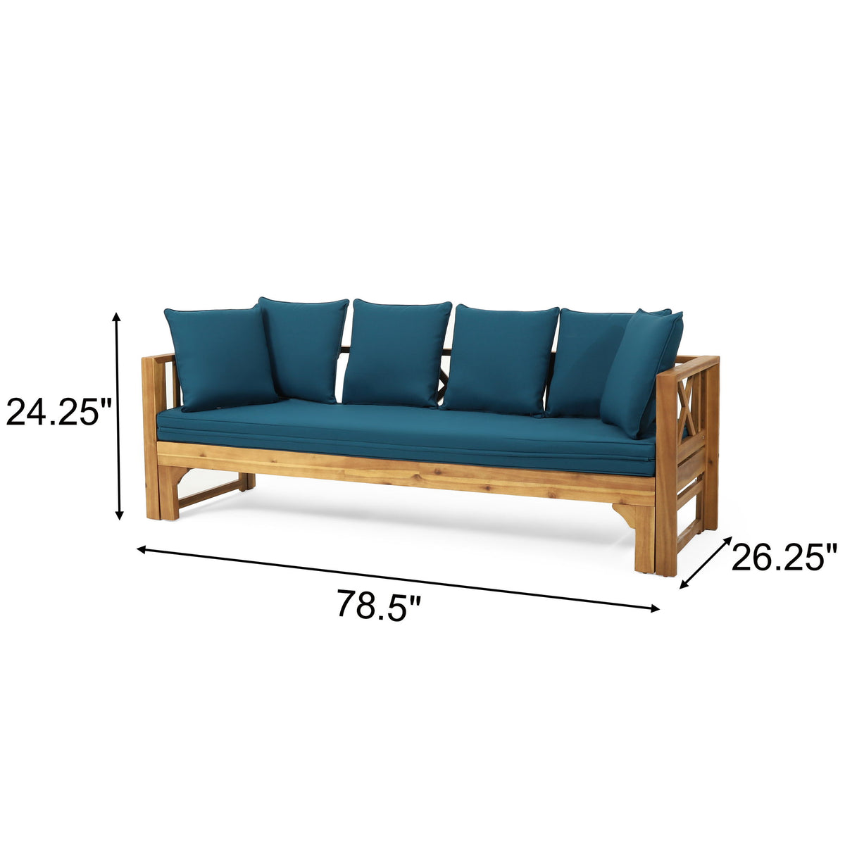 Outdoor Daybed With X-Shaped Panel Backrest And Armrests - Teak