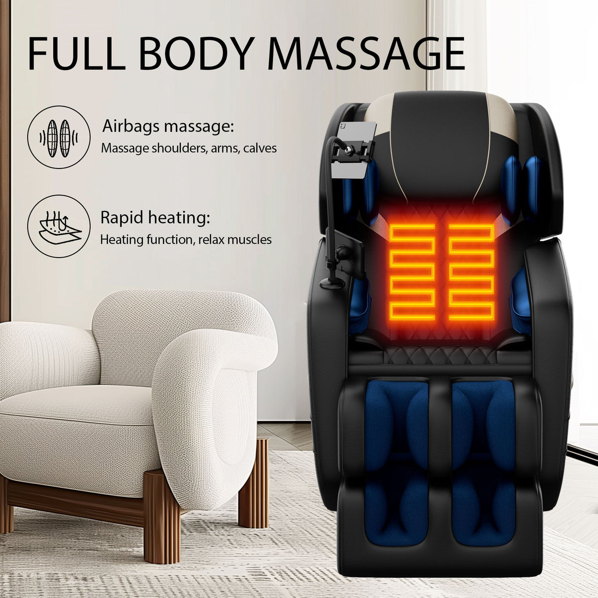 Zero Gravity Massage Chair Recliner, 10 Massage Heads And Full Body Air Pressure - Black