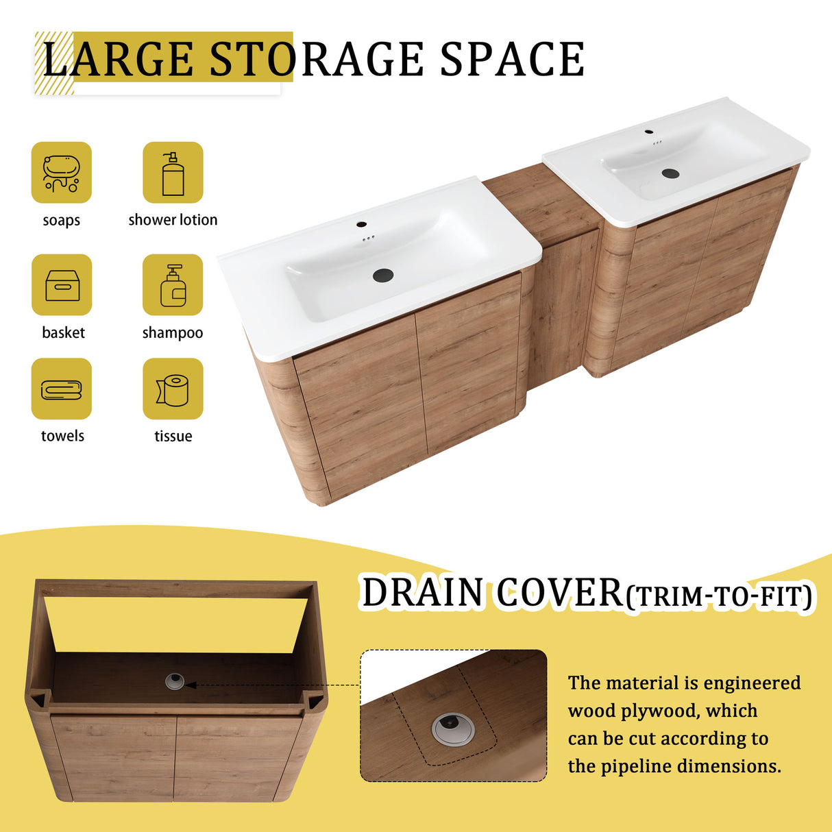 Soft Close Door Freestanding Bathroom Vanity With Sink, 1 Small Storage Cabinet