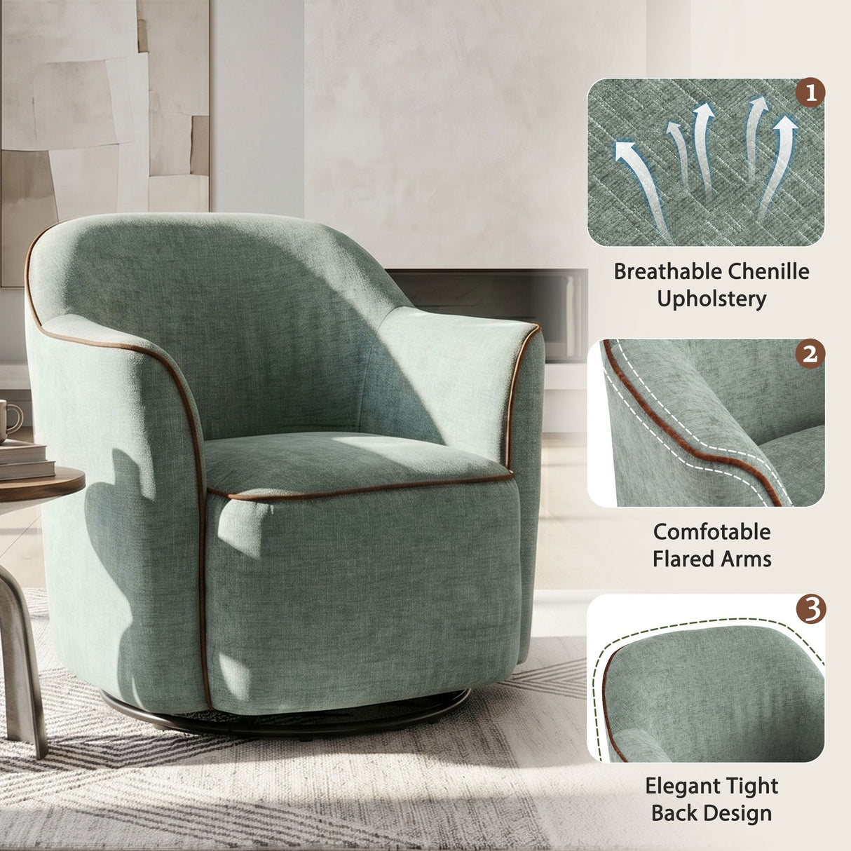 360° Swivel Accent Chair With Flared Arms