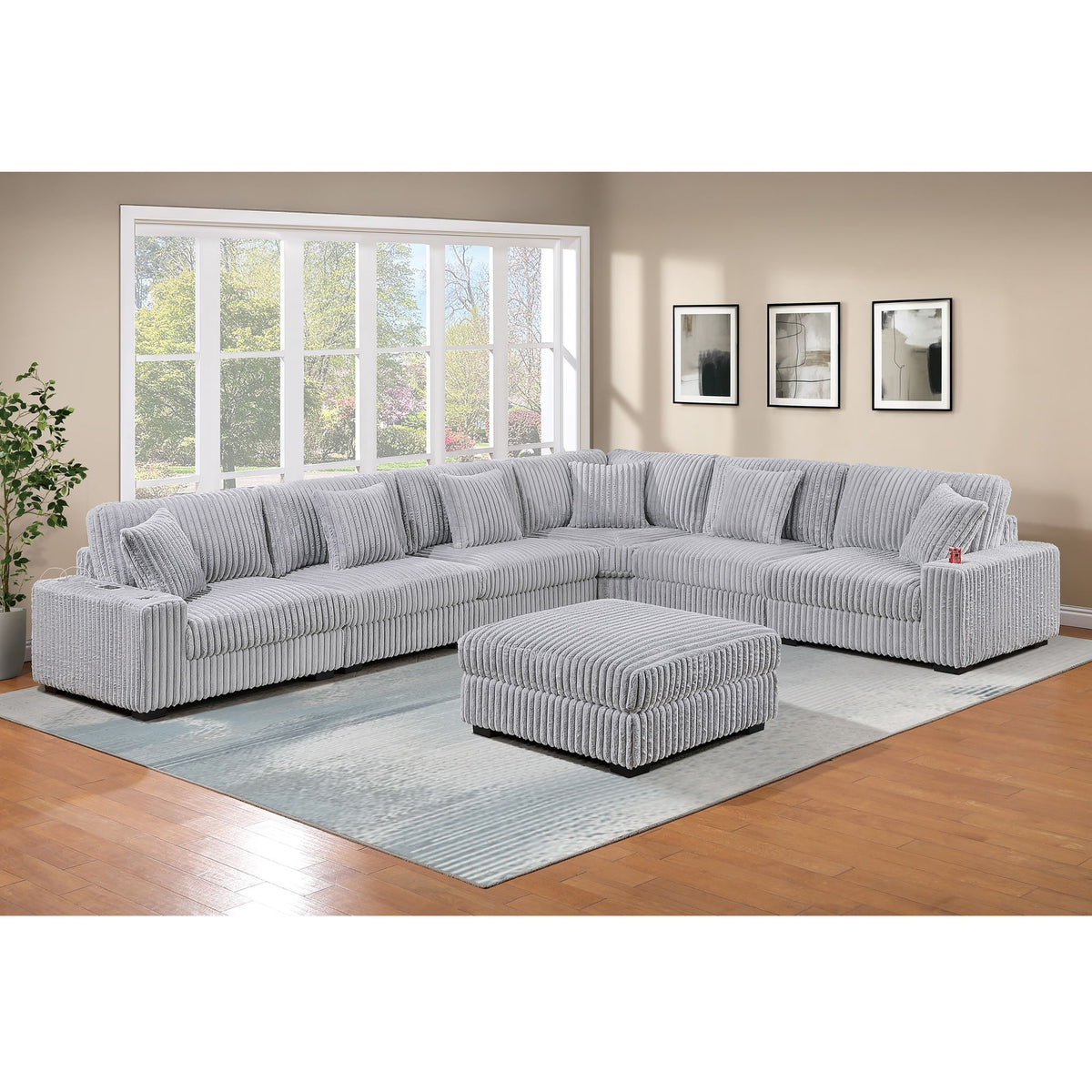Contemporary Style Modular Sectional Sofa Set With USB, Cup Holder