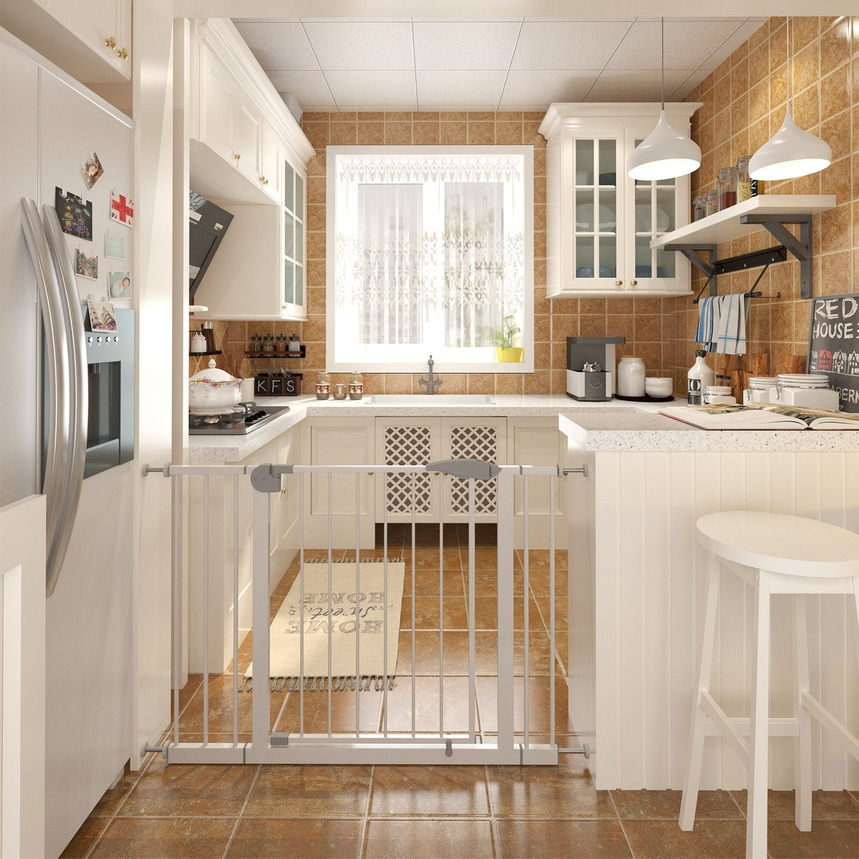 Pressure Mounted Baby Gate For Stairs - White