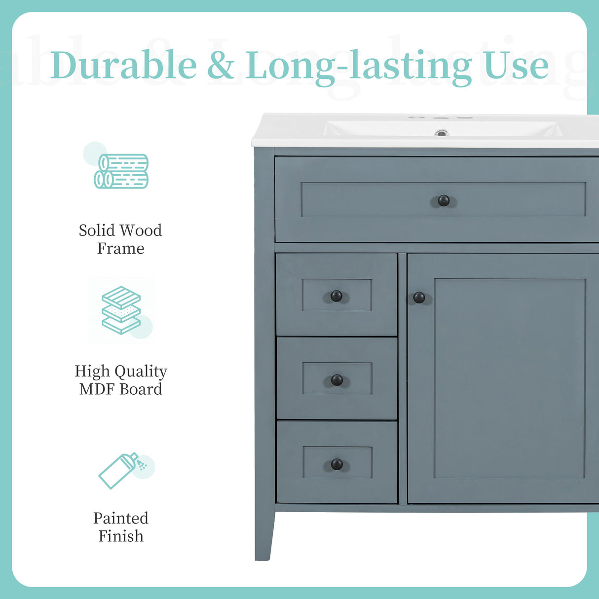 Bathroom Vanity With Sink, 3 Drawers And Adjustable Shelf, Freestanding Storage Unit