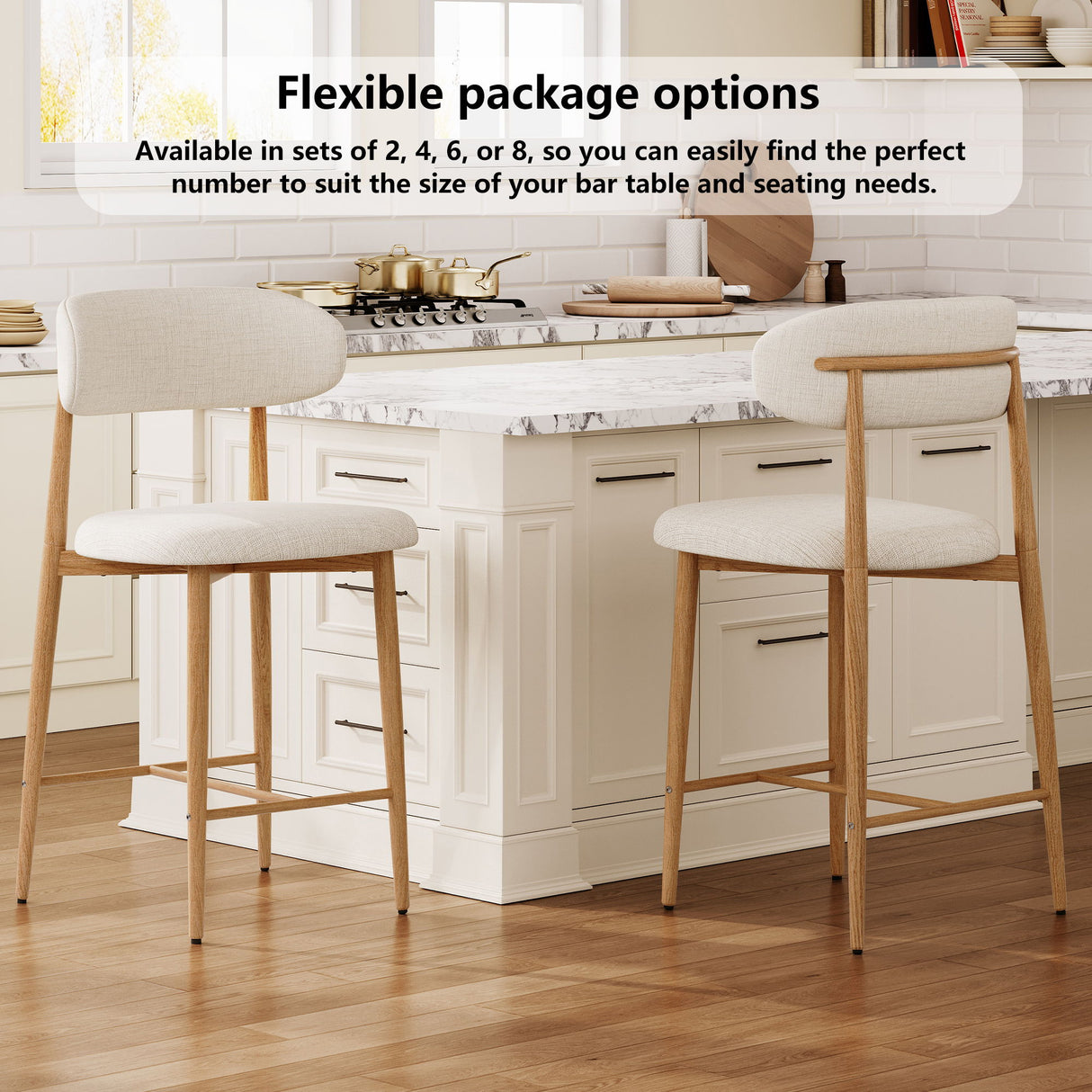 Upholstered Counter Height Bar Stools For Kitchen Island (Set of 2) - Beige