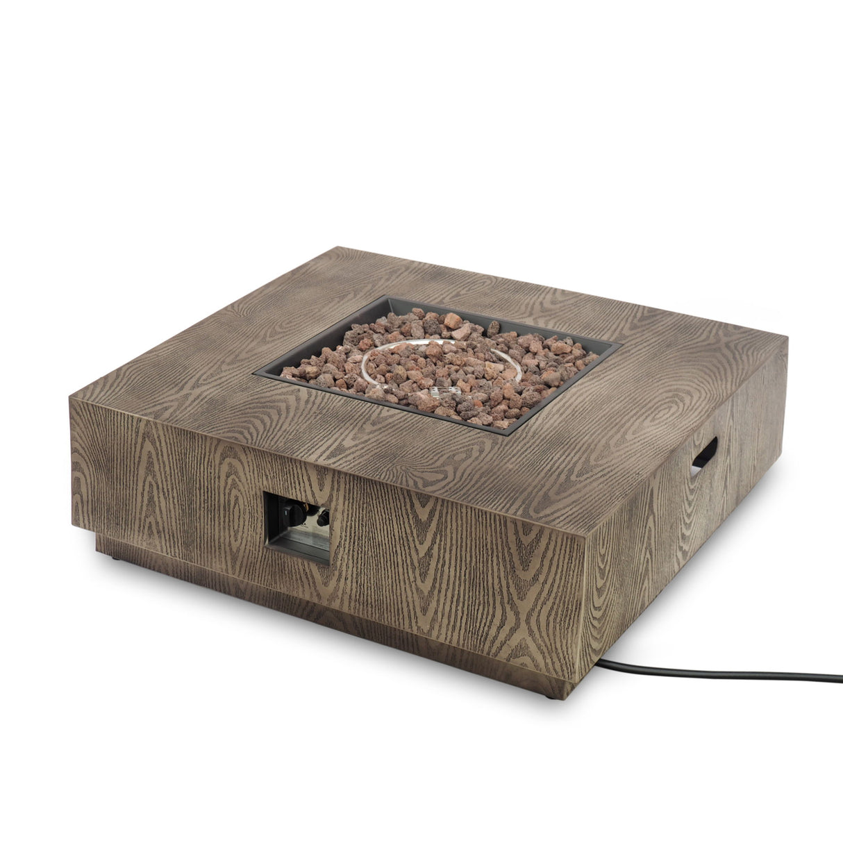 Outdoor Propane Fire Pit Table Iron Wood Pattern 50000 BTU Dark Brown