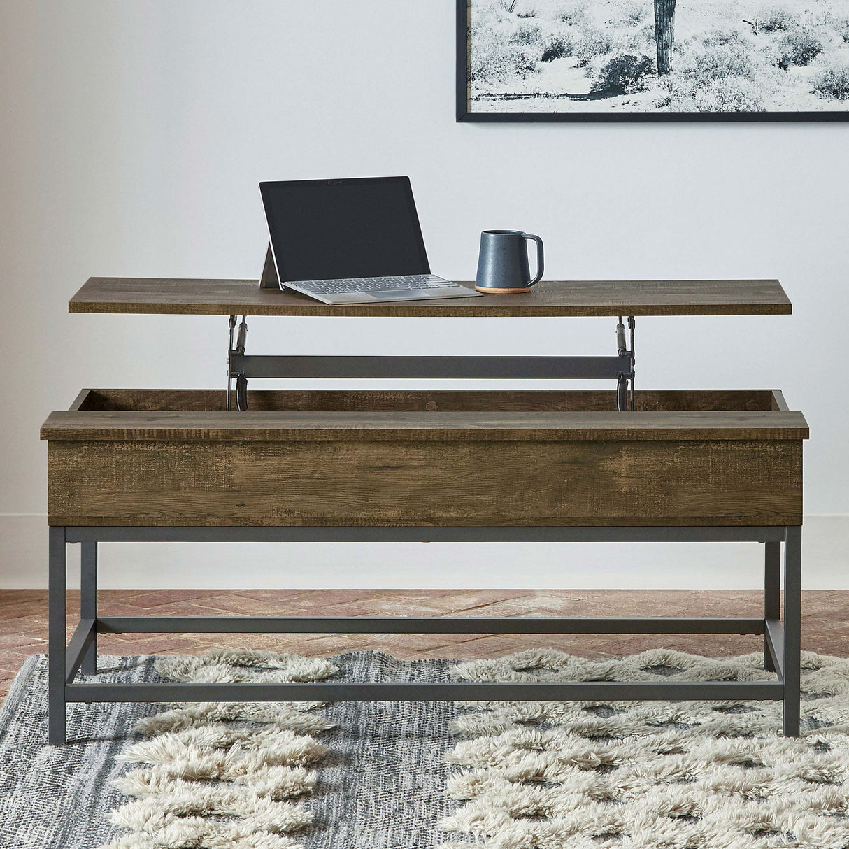 Lift Top Coffee Table With Adjustable Height - Brown