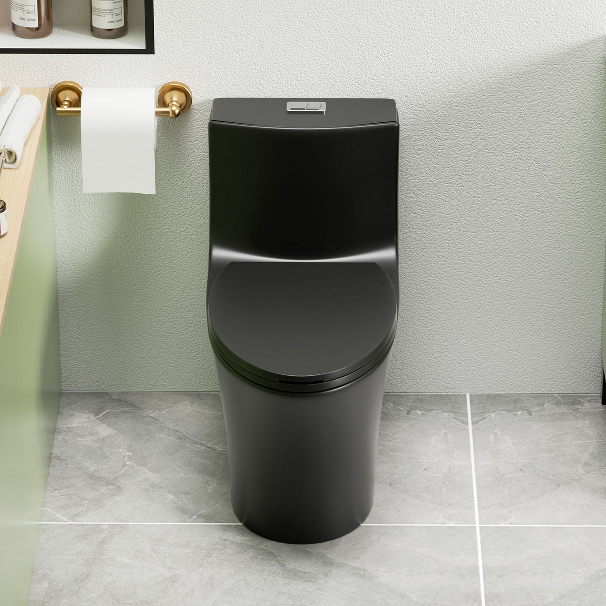 1 Piece Toilet With Dual Flush And Soft Closing Seat - Matte Black