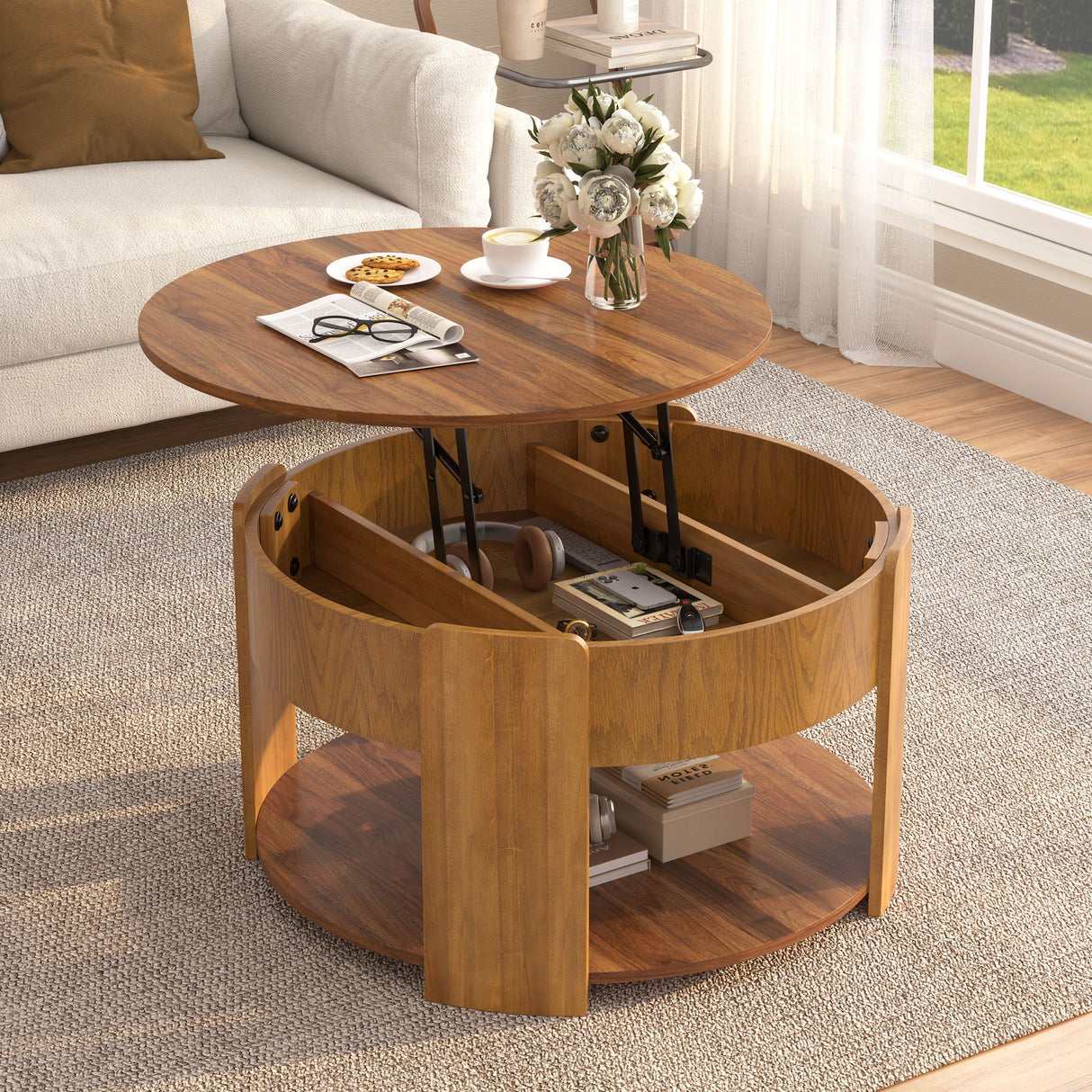 Round Lift Top Coffee Table With Hidden Storage