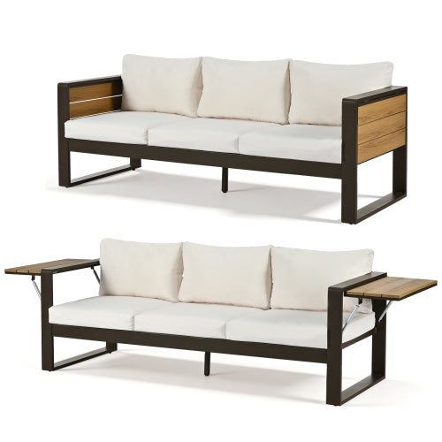 Large 4-Piece Aluminum Frame Outdoor Patio Furniture Set Beige Cushions