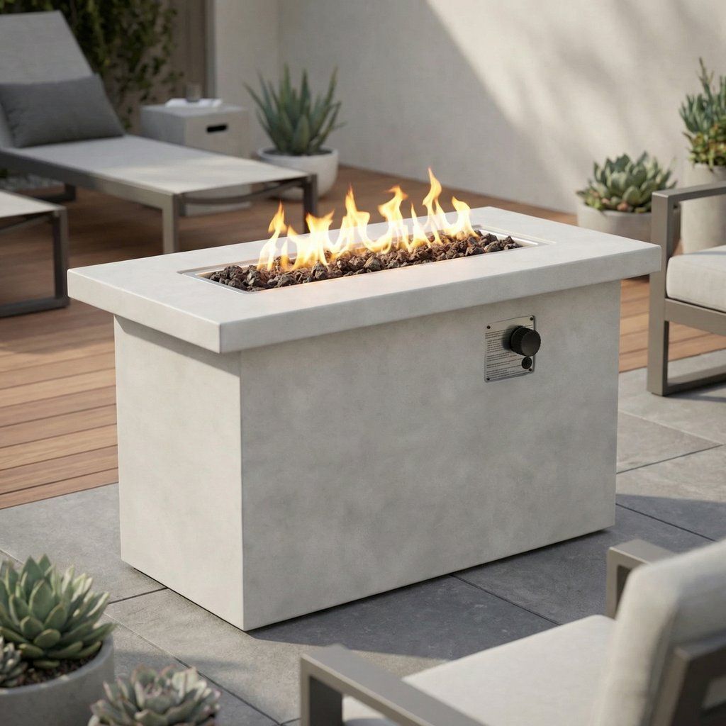 Propane Gas Fire Pit Table Outdoor Heater Reinforced Cement 42x24in