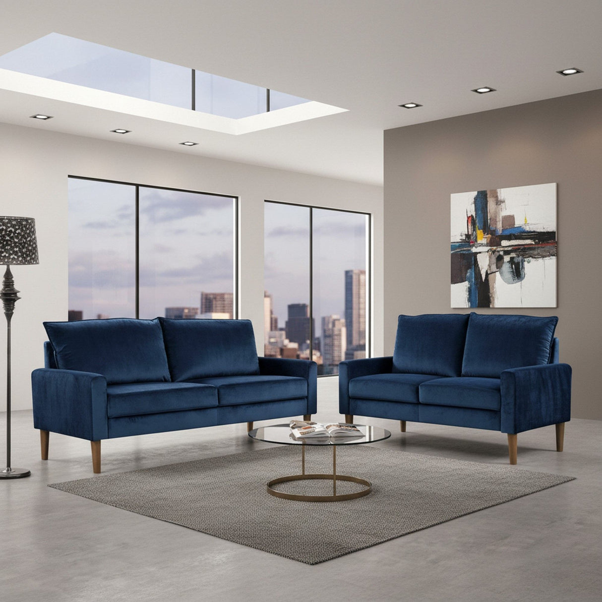 Upholstered Loveseat Sofa, 2 Seater Couch For Living Room Apartment - Dark Blue