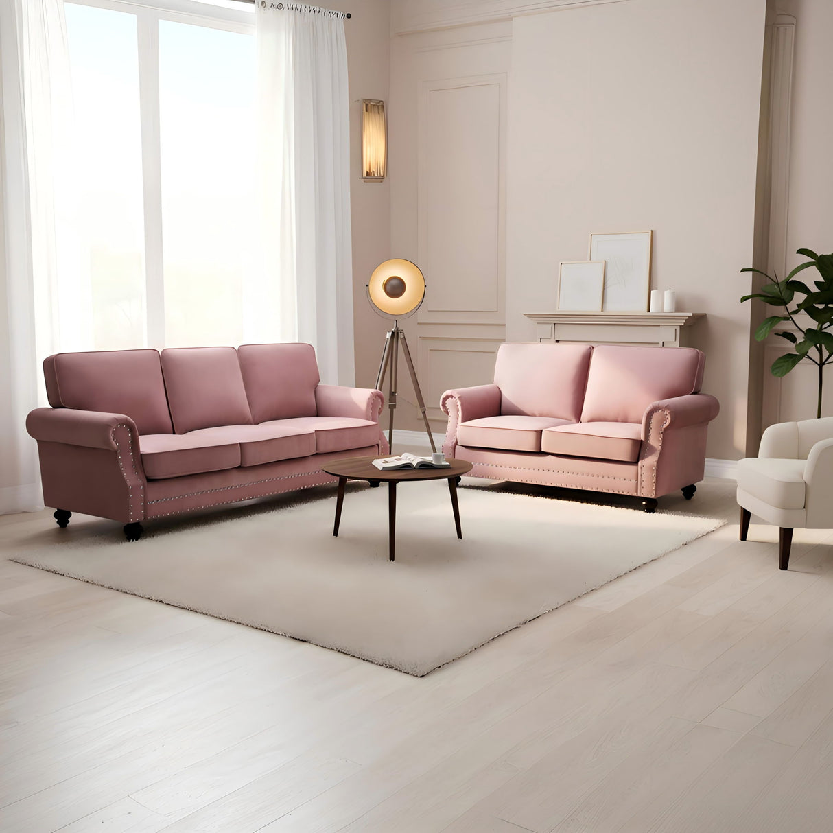 3 Seater Sofa With Nailhead Trim And Turned Legs For Living Room