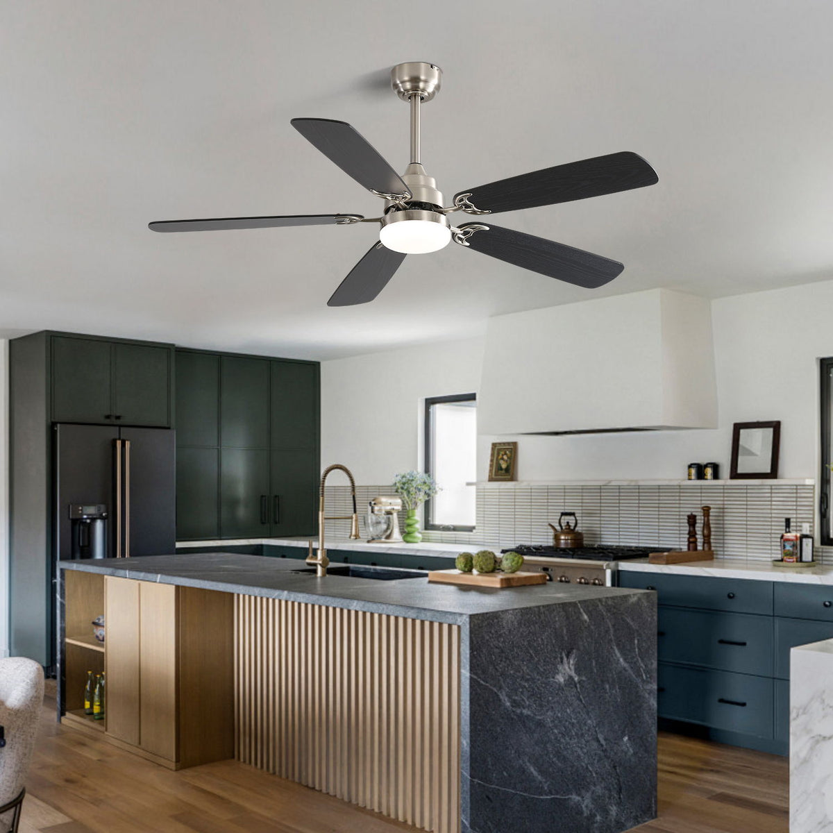 52" Ceiling Fan With LED Light, 6 Speed Remote Control, Reversible DC Motor